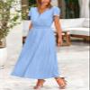 PRETTYGARDEN Women's Summer Maxi Dresses 2026 Trendy Casual Button V Neck Ruffle Cap Sleeve Long Flowy Spring Pleated Dress (Light Blue,Large) view 4