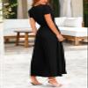 PRETTYGARDEN Women's Summer Maxi Dresses 2026 Trendy Casual Button V Neck Ruffle Cap Sleeve Long Flowy Spring Pleated Dress (Black,Medium) view 2