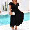 PRETTYGARDEN Women's Summer Maxi Dresses 2026 Trendy Casual Button V Neck Ruffle Cap Sleeve Long Flowy Spring Pleated Dress (Black,Medium) view 3