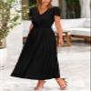 PRETTYGARDEN Women's Summer Maxi Dresses 2026 Trendy Casual Button V Neck Ruffle Cap Sleeve Long Flowy Spring Pleated Dress (Black,Medium) view 4