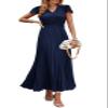 PRETTYGARDEN Women's Summer Maxi Dresses 2026 Trendy Casual Button V Neck Ruffle Cap Sleeve Long Flowy Spring Pleated Dress (Navy,Medium) view 1
