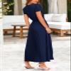 PRETTYGARDEN Women's Summer Maxi Dresses 2026 Trendy Casual Button V Neck Ruffle Cap Sleeve Long Flowy Spring Pleated Dress (Navy,Medium) view 2