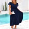 PRETTYGARDEN Women's Summer Maxi Dresses 2026 Trendy Casual Button V Neck Ruffle Cap Sleeve Long Flowy Spring Pleated Dress (Navy,Medium) view 3