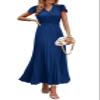 PRETTYGARDEN Women's Summer Maxi Dresses 2026 Trendy Casual Button V Neck Ruffle Cap Sleeve Long Flowy Spring Pleated Dress (Dark Blue,Medium) view 1