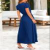 PRETTYGARDEN Women's Summer Maxi Dresses 2026 Trendy Casual Button V Neck Ruffle Cap Sleeve Long Flowy Spring Pleated Dress (Dark Blue,Medium) view 2
