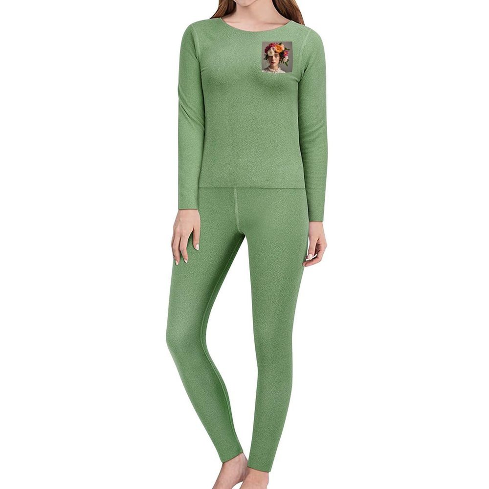 RKJVB L Head Wearing Floral Vortex Shape Thermal Underwear Set for Women Long Johns Women Base Layer Top Bottom for Cold Weather
