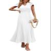 PRETTYGARDEN Women's Summer Maxi Dresses 2026 Trendy Casual Button V Neck Ruffle Cap Sleeve Long Flowy Spring Pleated Dress (White,Large) view 1