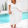PRETTYGARDEN Women's Summer Maxi Dresses 2026 Trendy Casual Button V Neck Ruffle Cap Sleeve Long Flowy Spring Pleated Dress (White,Large) view 3