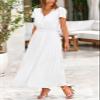 PRETTYGARDEN Women's Summer Maxi Dresses 2026 Trendy Casual Button V Neck Ruffle Cap Sleeve Long Flowy Spring Pleated Dress (White,Large) view 4