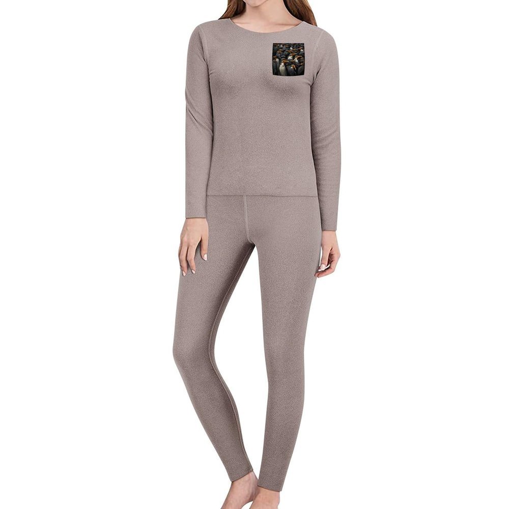 JTKBNVM A Group of Penguins Women's Thermal Underwear Set with Soft Lined Long John Skiing Base Layer Pajama Set