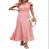 PRETTYGARDEN Women's Summer Maxi Dresses 2026 Trendy Casual Button V Neck Ruffle Cap Sleeve Long Flowy Spring Pleated Dress (Pink,Large) view 1