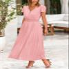PRETTYGARDEN Women's Summer Maxi Dresses 2026 Trendy Casual Button V Neck Ruffle Cap Sleeve Long Flowy Spring Pleated Dress (Pink,Large) view 4