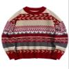 Flygo Men's Vintage Grandpa Sweater Crewneck Oversized Striped Aztec Cable Knit Pullover Unisex Jumper Tops(Red-XL) view 1