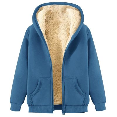 yaoeye Womens Cardigan Tops Button Coat Plus Jacket Loose Winter Hooded Wool Women Plush Size Coats