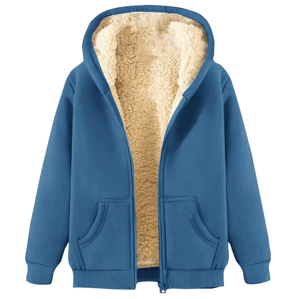 yaoeye Womens Cardigan Tops Button Coat Plus Jacket Loose Winter Hooded Wool Women Plush Size Coats