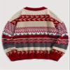 Flygo Men's Vintage Grandpa Sweater Crewneck Oversized Striped Aztec Cable Knit Pullover Unisex Jumper Tops(Red-L) view 4