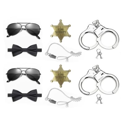 COSLANLEE 2Pack Ring Security Wedding Ring Bearer Gift Set 5 Pcs - Security Badge, Sunglasses, Earpieces, Bow Tie&Handcutts - Perfect for Wedding or FBI Agent Playing Cosplay Accessory(B)