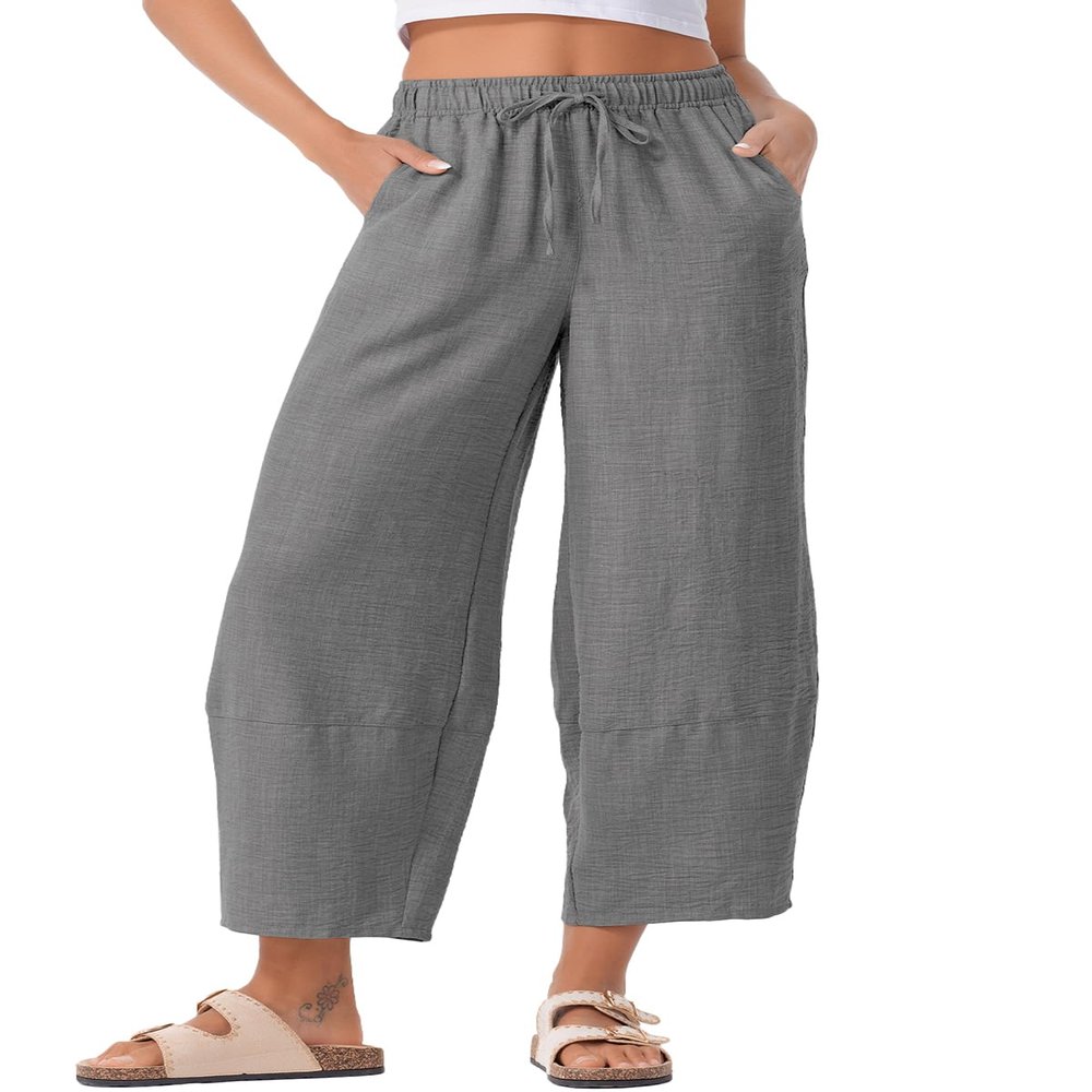 EVALESS Womens Pants Trendy Casual High Waisted Wide Leg Palazzo Trousers with Pockets Sleet XL