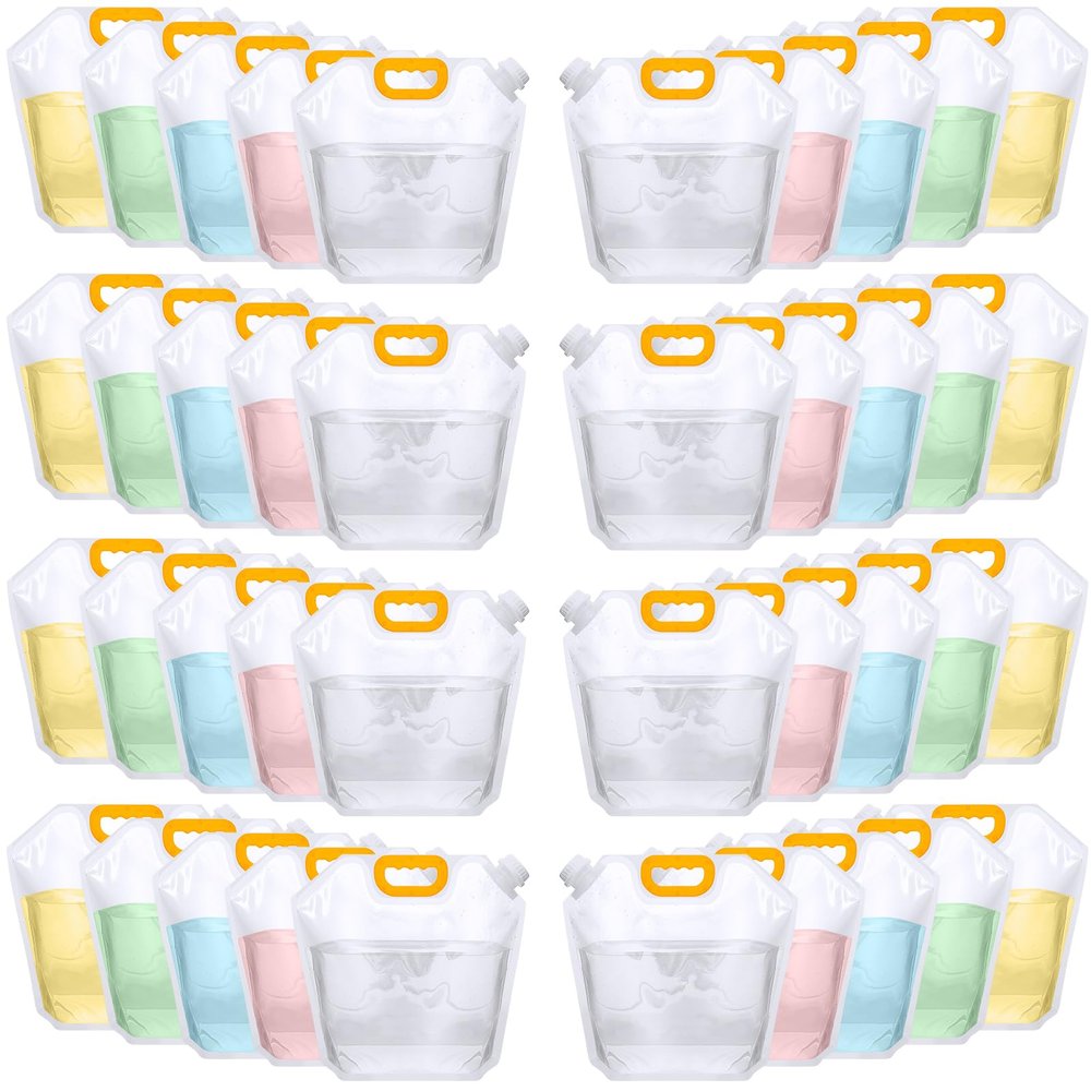 Jingmore 72 Pcs 1.3 Gallon Collapsible Water Storage Bag Emergency Jug Container Clear Plastic Water Bladder for Outdoor Sport Camping Hiking No Leak, Freezable, Odorless, Flat Folding