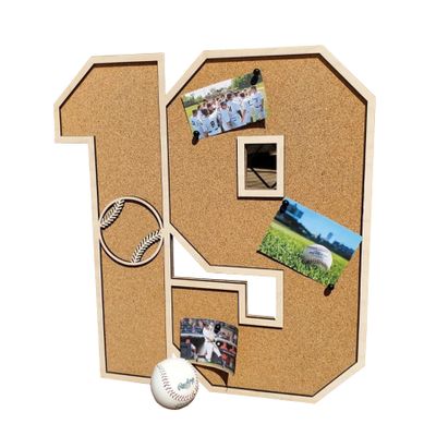 Personalized Sports Number Photo Display Board, Custom Wood Sports Team Award Pin Cork Board Sign Senior Night Gift for Sports Hockey Rugby Soccer Team