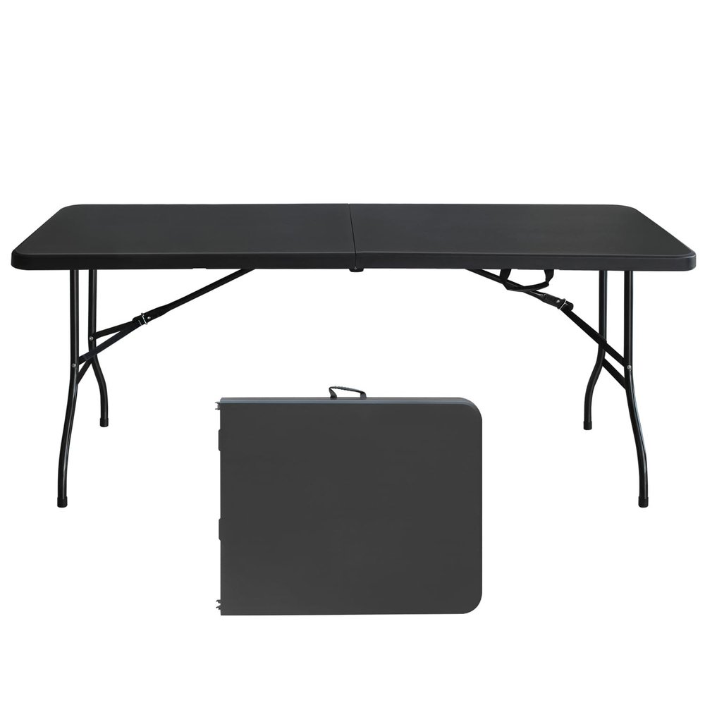 ZeHuoGe Portable Folding Table,Lightweight Picnic Party Dining Camp Table, Folding Banquet Table,Multifunctional Camping Table (Black, 6ft)