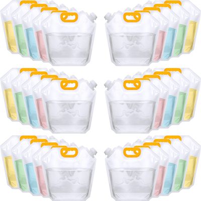Jingmore 50 Pcs 1.3 Gallon Collapsible Water Storage Bag Emergency Jug Container Clear Plastic Water Bladder for Outdoor Sport Camping Hiking No Leak, Freezable, Odorless, Flat Folding