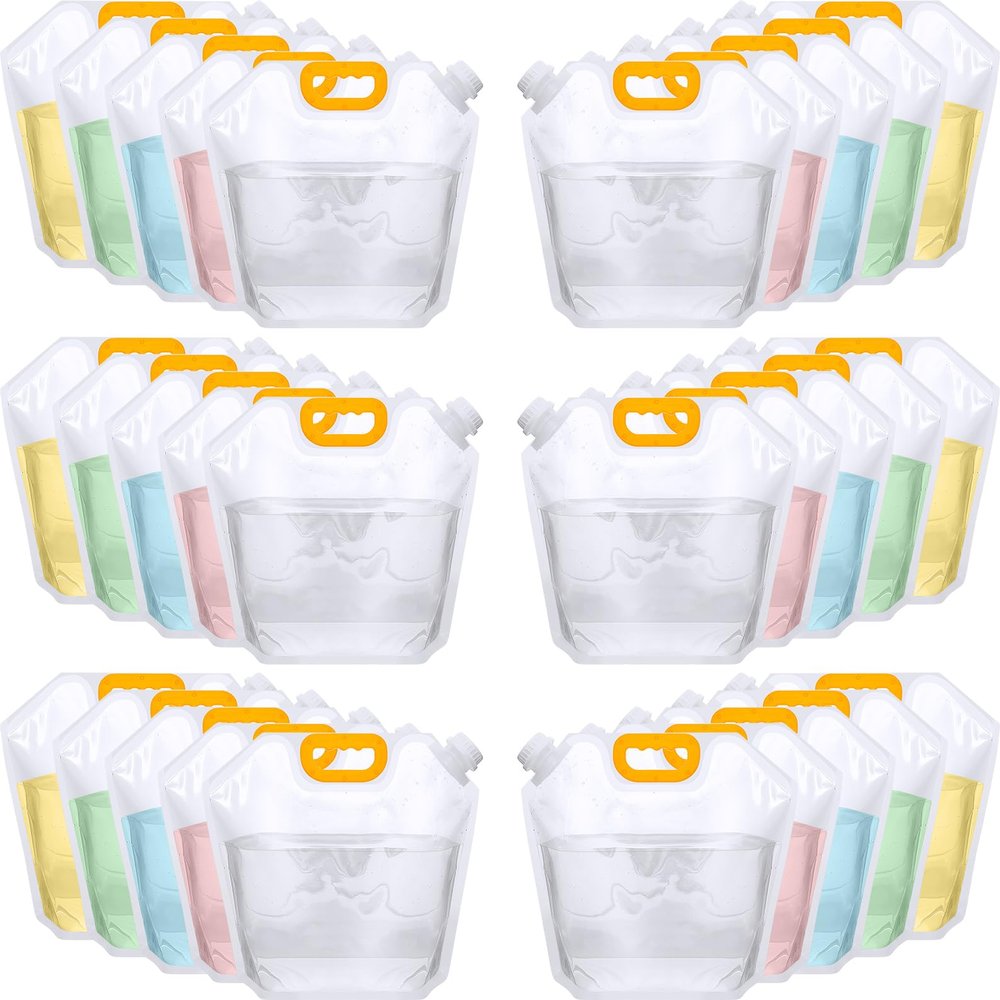 Jingmore 50 Pcs 1.3 Gallon Collapsible Water Storage Bag Emergency Jug Container Clear Plastic Water Bladder for Outdoor Sport Camping Hiking No Leak, Freezable, Odorless, Flat Folding