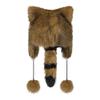 Child Cute Animal Hat Faux Fur Raccoon Tail Trapper Hat Warm Winter Earflaps Hat Windproof Plush Cap with Pompoms Brown view 2