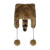 Child Cute Animal Hat Faux Fur Raccoon Tail Trapper Hat Warm Winter Earflaps Hat Windproof Plush Cap with Pompoms Brown view 3