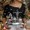 Akivide Christmas Shirts for Women 2024,Casual Long Sleeve Snow Pattern Diagonal V Neck Tunic Blouse Tops view 2