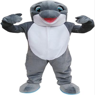 Happy Dolphin Mascot Cosume Adult Size for Men & Women with Built-in Fan Inside the Head and Ice Pack Vest