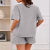 Dokotoo Women's 2 Piece Lounge Sets for Women with Pockets V Neck Waffle Knit Lounge Shirts Drawstring Shorts Pants Outfits loungewear Two Sets Woman Trendy Casual Matching Sets Clothing view 3