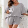 Dokotoo Women's 2 Piece Lounge Sets for Women with Pockets V Neck Waffle Knit Lounge Shirts Drawstring Shorts Pants Outfits loungewear Two Sets Woman Trendy Casual Matching Sets Clothing view 4