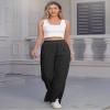 Corduroy Pants Women Khaki Wide Leg Pants for Womens High Waisted Stretchy Straight Pants Trendy Pants Groovy Pants Side Slits Pants for Women Pantalones para Mujeres Black M view 2