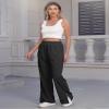 Corduroy Pants Women Khaki Wide Leg Pants for Womens High Waisted Stretchy Straight Pants Trendy Pants Groovy Pants Side Slits Pants for Women Pantalones para Mujeres Black M view 3