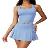 2 Piece Tennis Dress for Women High Waisted Pleated Skirt Sets Sleeveless Racerback Padded Crop Top Golf Outfits Sky Blue S view 1
