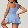 2 Piece Tennis Dress for Women High Waisted Pleated Skirt Sets Sleeveless Racerback Padded Crop Top Golf Outfits Sky Blue S view 2