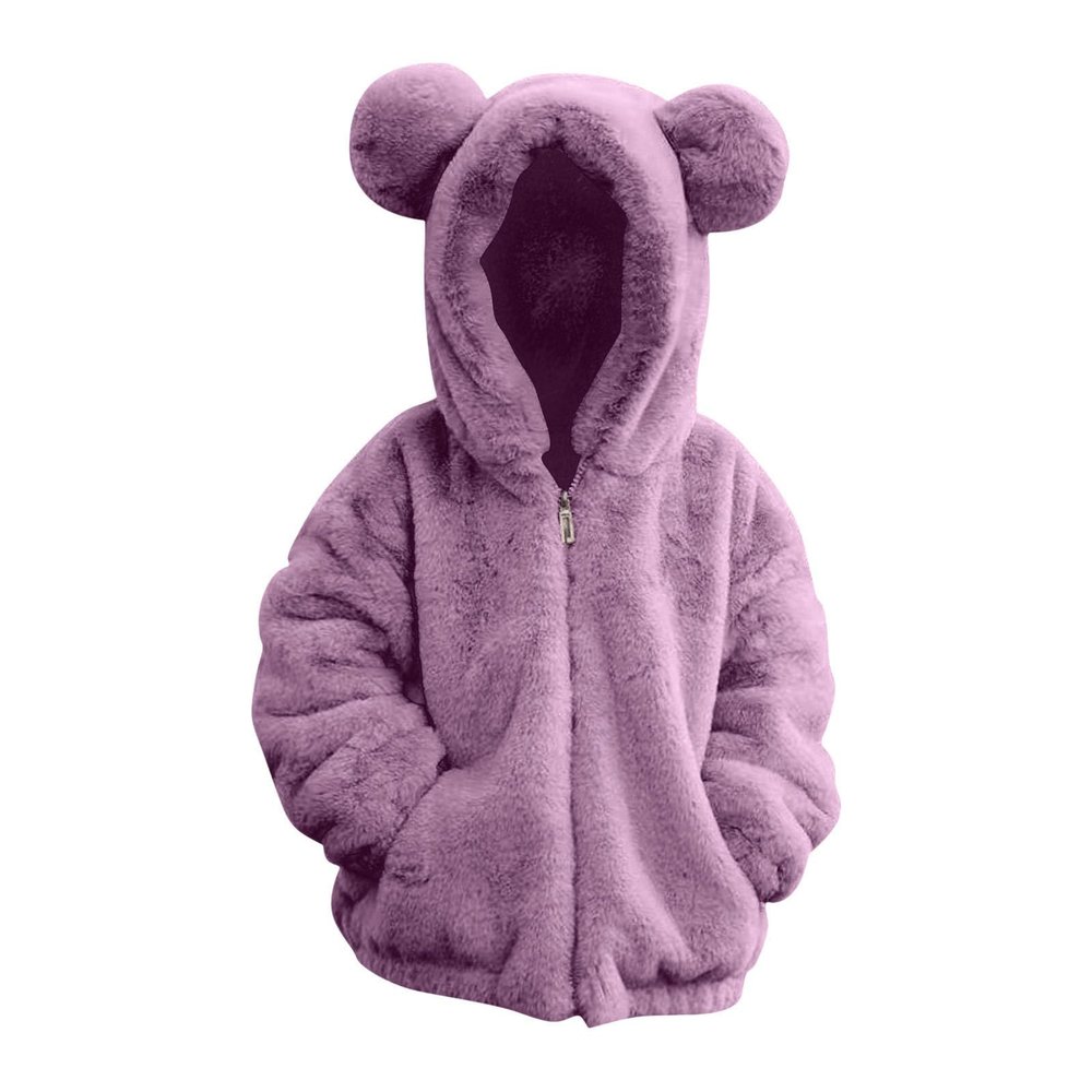 Baby Girls Boys Winter Warm Coats Ear Hooded Faux Fur Fleece Jacket Cotton Fuzzy Winter Warm Bear (Purple, 2-3 Years)