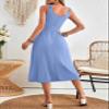 Dokotoo Spring Dresses for Women 2025 Sleeveless Round Neck Smocked Empire Waist Button Down Summer Casual Cruise Outfits Loose Soft Cute A Line Swing Midi Dress Boho Beach Sundress Sky Blue X-Large view 2