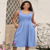 Dokotoo Spring Dresses for Women 2025 Sleeveless Round Neck Smocked Empire Waist Button Down Summer Casual Cruise Outfits Loose Soft Cute A Line Swing Midi Dress Boho Beach Sundress Sky Blue X-Large view 4