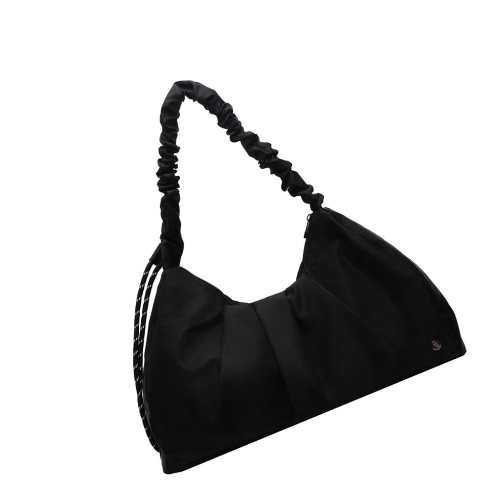 BLULILY Women Bag Large Capacity Shoulder Bag Drawstring Sport Bag Casual Crossbody Bag Nylon Commuting Bag Simple Gym Bag