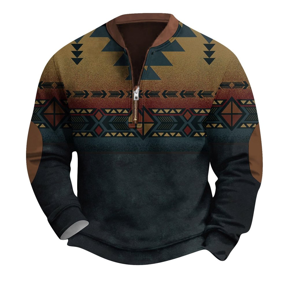 Aztec Vintage Graphic Western Sweatshirts Casual Long Sleeve 1/4 Zip Country Pullover Tops Sweatshirts Men Christmas Sweatshirt Pullover Big And (L, Dark Green)