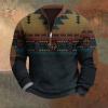 Aztec Vintage Graphic Western Sweatshirts Casual Long Sleeve 1/4 Zip Country Pullover Tops Sweatshirts Men Christmas Sweatshirt Pullover Big And (L, Dark Green) view 2