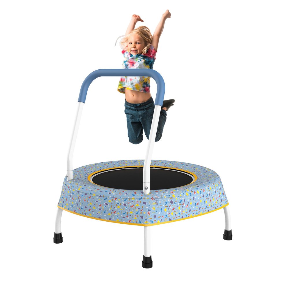 36" Kids Trampoline with Handle, Indoor Mini Trampoline for Kids, Toddlers Small Rebounder Fitness Trampoline for Indoor and Outdoor Use (Blue Forest)