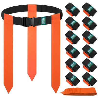 Hilhook Flag Football Belts, Sets of 12 Orange Flag Football Sets with 42 Flags for Youth, Kids and Adults Sport Team Building and Competition Training
