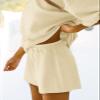 Tankaneo Womens Pajama Sets 3/4 Sleeve Oversized Tops and Elastic Waist Shorts Lounge Sets Loungewear Beige view 2