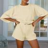 Tankaneo Womens Pajama Sets 3/4 Sleeve Oversized Tops and Elastic Waist Shorts Lounge Sets Loungewear Beige view 3