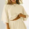 Tankaneo Womens Pajama Sets 3/4 Sleeve Oversized Tops and Elastic Waist Shorts Lounge Sets Loungewear Beige view 4