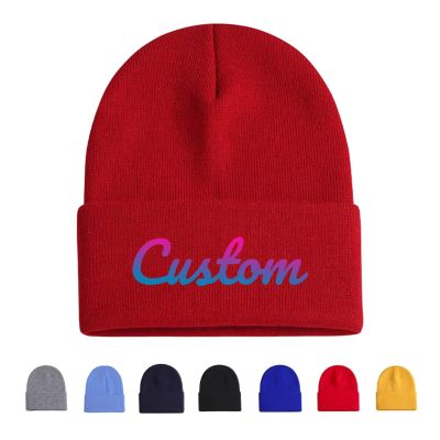 Bulk Custom Beanies for Men Women Custom Winter Hat Knit Hats Personalized Beanie Hats Skull Caps with Text Red