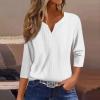 3/4 Length Sleeve Womens Tops Casual Notched V Neck Knit Cute Shirts Button Up Plain Three Quarter Length Dressy Blouses Winter Trendy Althletic Holiday Tunic Tops Fall Sweaters 2025, White, X-Large view 2